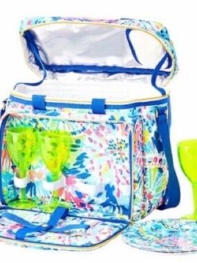 Lilly Pulitzer Multicolor Floral Cooler Bag with Blue Trim